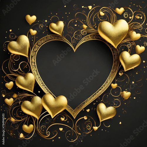 Black and gold luxury romantic heart background for invitation wedding card 