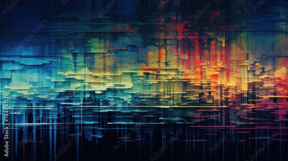 digital glitch effect with pixelated distortions and neon colors, perfect for projects 