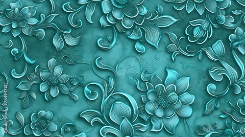 Vintage Floral Elegance Turquoise Wallpaper Panorama