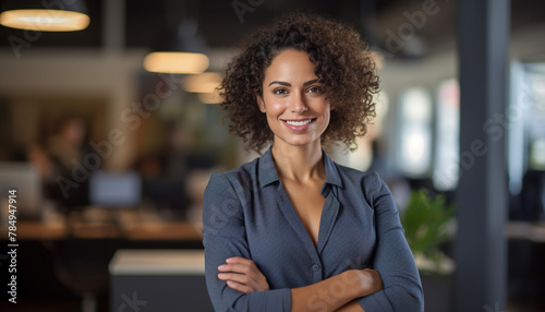 Young confident black african american business woman smiling in corporate background with copy space. Success, career, leadership, professional, diversity in a workplace concept © Ars Nova