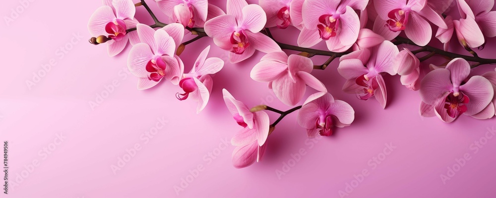 Orchid Flowers Bundle Isolated on Pink Background with Copy Text Space. Generative AI Orchid Flowers Bundle Isolated on Pink Background with Copy Text Space. Generative AI