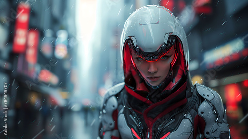 beautiful girl in a future battle suit in the middle of the city © IR_Design