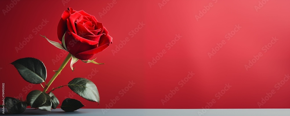Red Rose Isolated on Red Background with Copy Text Space. Generative AI Red Rose Isolated on Red Background with Copy Text Space. Generative AI