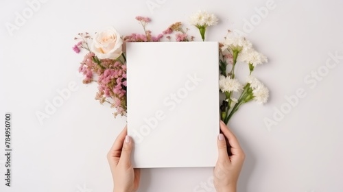 A clean notebook for notes is held by women's hands on a colored background, concepts of education, workplace, creativity. A place for text or advertising.