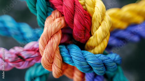 Various colored ropes interlocked, demonstrating the interconnectedness 