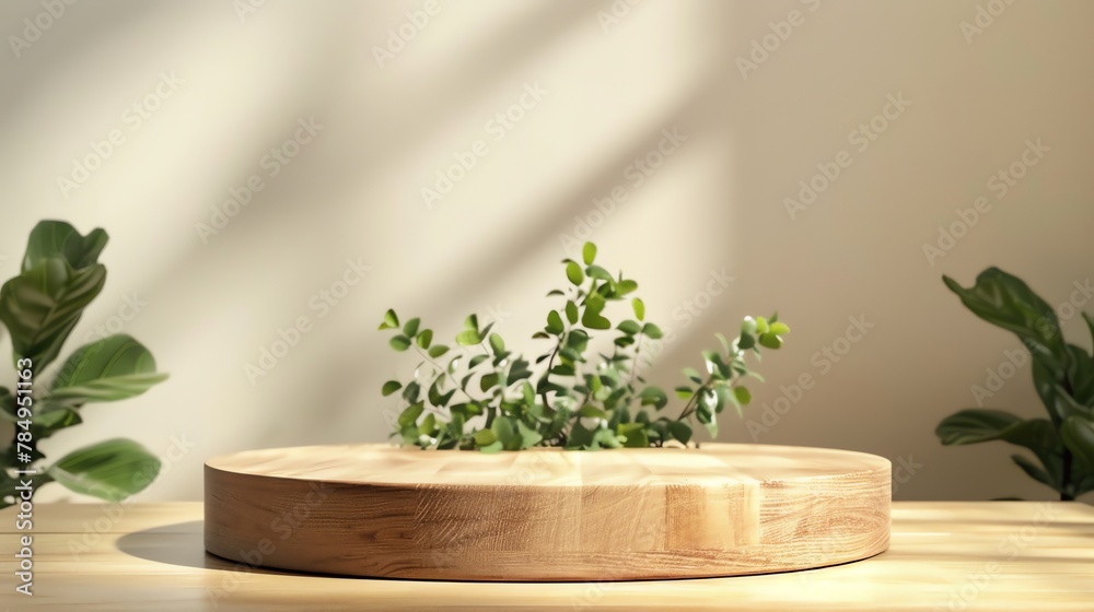 Beautiful round wooden empty podium with space for a product, light brown background, for product stage, skincare product Beautiful round wooden empty podium with space for a product, light brown background, for product stage, skincare product