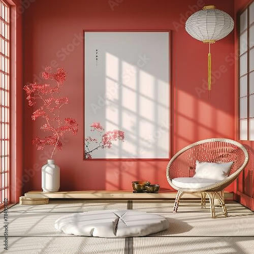 Mock up poster frame in living room japan modern interior background Generative Ai