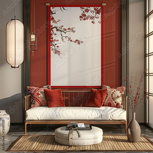 Mock up poster frame in living room japan modern interior background Generative Ai
