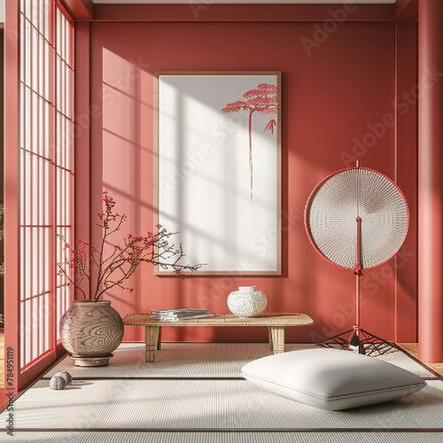 Mock up poster frame in living room japan modern interior background Generative Ai