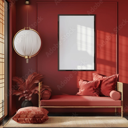 Mock up poster frame in living room japan modern interior background Generative Ai