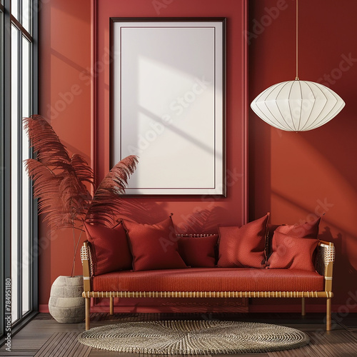 Mock up poster frame in living room japan modern interior background Generative Ai