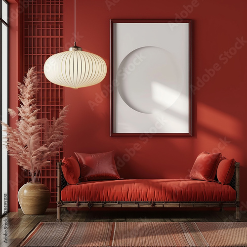 Mock up poster frame in living room japan modern interior background Generative Ai