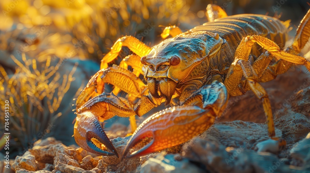 Macro shot of a scorpion's exoskeleton, bathed in soft, diffused light, showcasing its intricate texture. Macro shot of a scorpion's exoskeleton, bathed in soft, diffused light, showcasing its intricate texture.