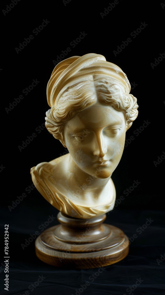 Obraz premium Classical ancient marble gypsum stoic, roman, greek bust, busts head sculpture against a colored background representing historical figures 