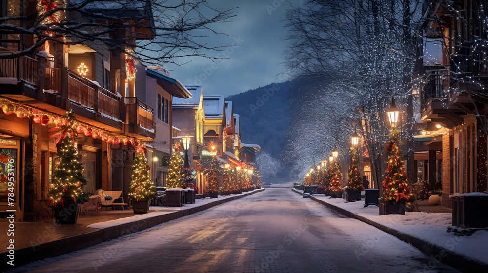 beautiful town in winter time with christmas decoration WinterWonderland beautiful background