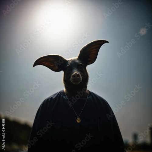 Pig in human form wearing black robes photo