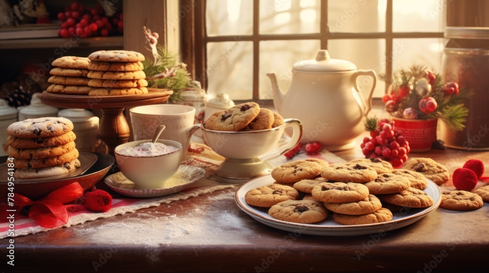Fototapeta premium warm and inviting kitchen filled with the aroma of freshly baked cookies and holiday treats.