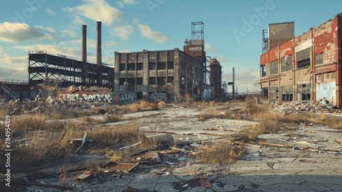 a shrinking economy concept, abandoned factories, and vacant lots.