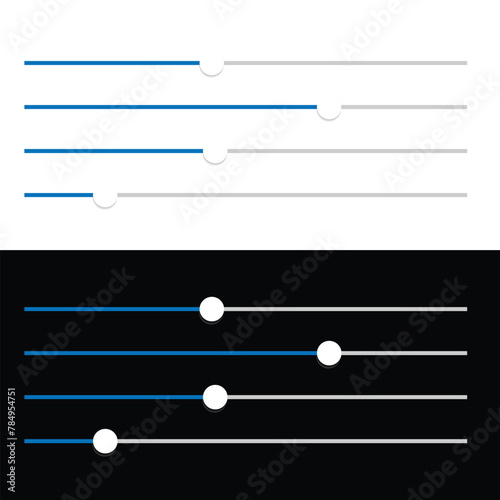 volume slider adjustment icon set, horizontal slider button set, vector illustration.
