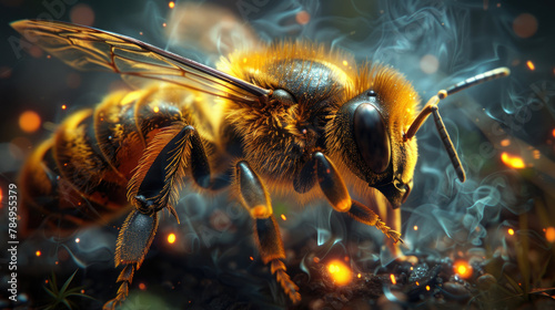 Ancient mythical creature known as the Stingwing, a monstrous bee-like beast with razor-sharp stingers and an insatiable appetite for destruction. photo