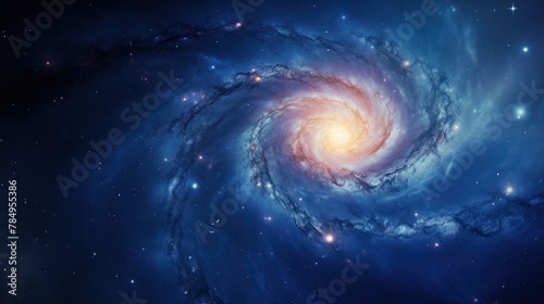 a spiral galaxy, with its graceful arms dotted with clusters of bright stars and glowing nebulae.
