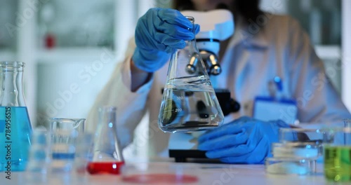 Scientist holding a flask with water in laboratory