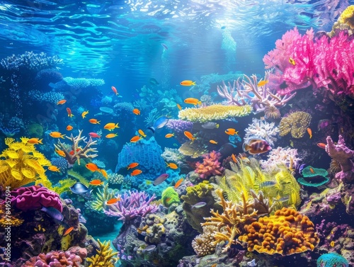 Underwater Rainbow: Vibrant Coral Reef with Tropical Fish © zeng