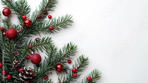 A beautiful Christmas background with a shiny gold Christmas ball hanging from a lush red ribbon.