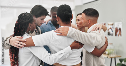 Wallpaper Mural Group therapy, counseling and people hug in rehabilitation center for support, empathy or solidarity. Help, psychology and friends with safety prayer circle for trauma healing, gratitude or thank you Torontodigital.ca