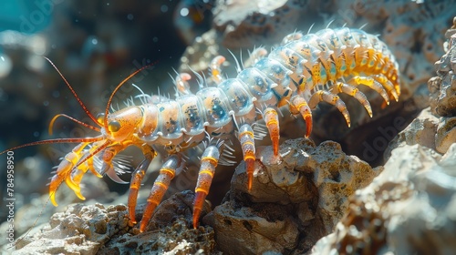 Centipede defending its territory from intruders. Close-up photos. photo
