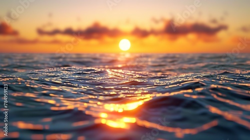 Digital sunset over water, close-up, eye-level view, rendered light gradients, calm pixels #784959123