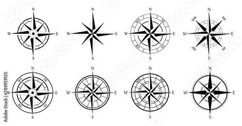 black and white compass icon collection