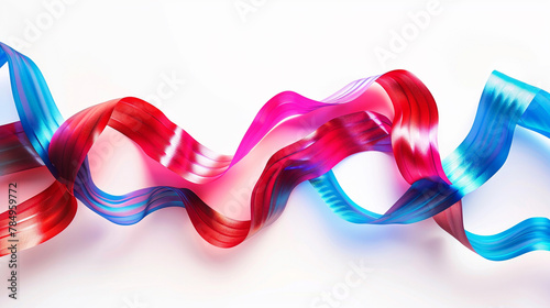 Vibrant ribbons of scarlet and cerulean intertwining in a mesmerizing dance of color and light, isolated on solid white background.