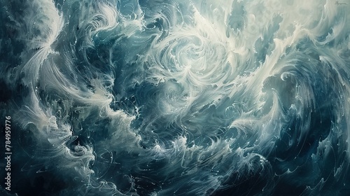 Turbulent sea, abstract swirls, close-up, straight-on angle, power of nature, stormy mood 