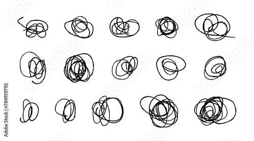 Abstract Set of Scribble Doodles. Hand drawn marker scribbles. Brush strokes. Black pencil sketches. Hand drawn lines, daubs, squiggles. (Full Vector)