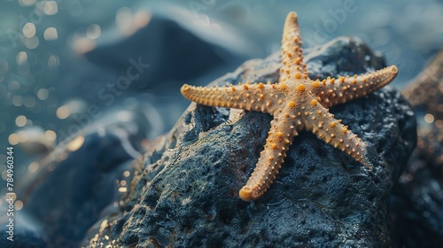 Starfish on rock, gripping, close-up, straight-on shot, marine star, texture exploration  © Thanthara