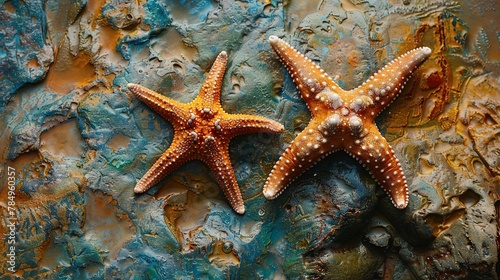 Starfish on rock  gripping  close-up  straight-on shot  marine star  texture exploration