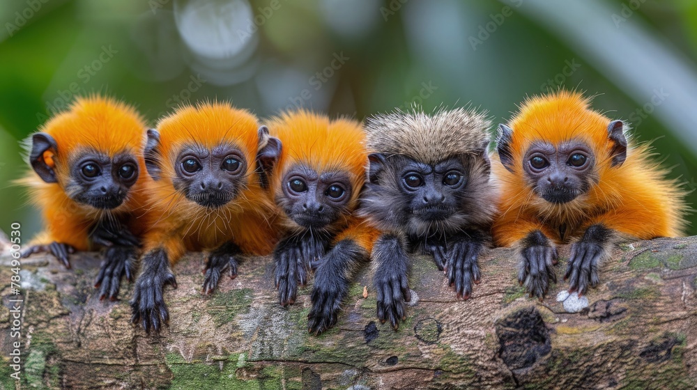 Tamarin Flock Exploring the Amazon Rainforest, Their Small Frames Bursting with Curiosity.