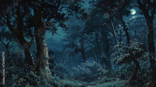 Night Forests: Scenes depicting forests under moonlight or in the twilight, focusing on the interplay of light and darkness. 