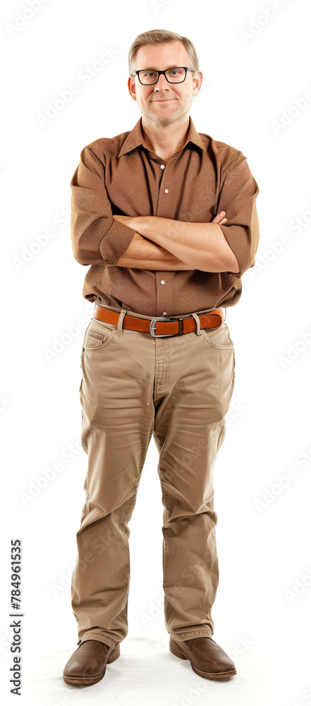 Smiling man in casual brown attire with glasses Smiling man in casual brown attire with glasses
