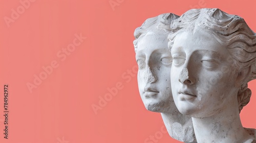 Classical ancient marble gypsum stoic  roman  greek bust  busts head sculpture against a colored background representing historical figures 