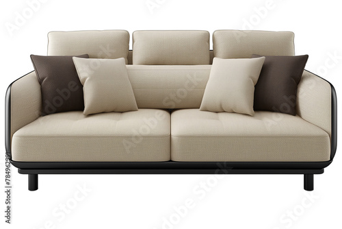 Elegant modern beige sofa with brown pillows isolated on white background 3D rendering
