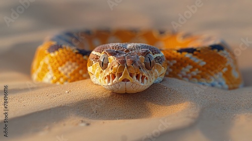 Burmese Python Slithering Stealthily Across a Sandy Desert Dune, Its Scales Glistening in the Sunlight