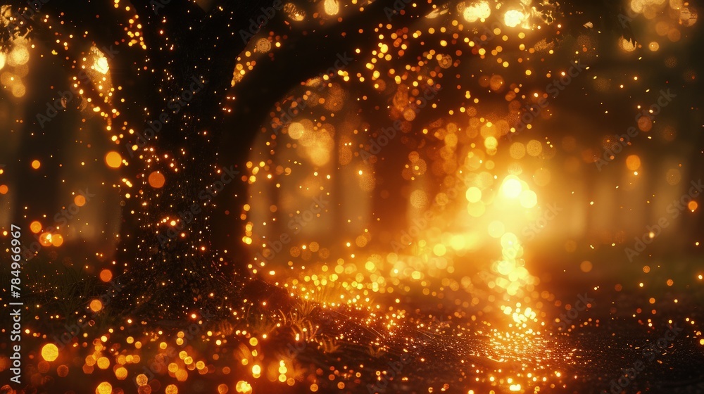 Amber Orange Bokeh. Vibrant Background Decorated with Amber Orange Bokeh, Infusing the Scene with Warmth and Energy.