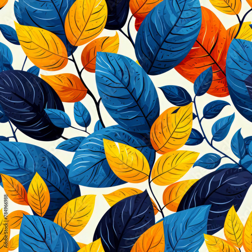 Seamless Pattern of Stylized Autumn Leaves in Bold Colors