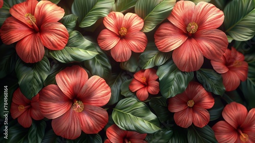 Floral Seamless Background. Hibiscus Garden Seamless Background. © pengedarseni