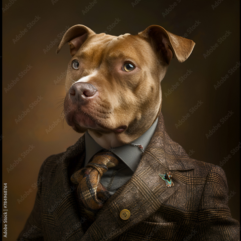 portrait of a dog in a suit with a tie, generative ai