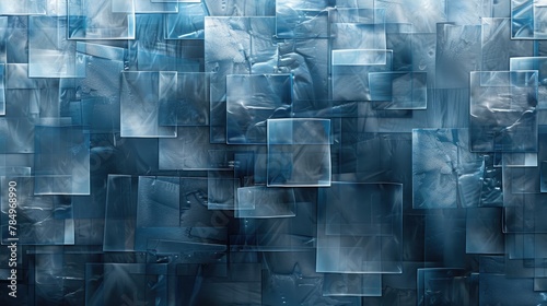 Futuristic blue & grey glossy squares tech banner design, Ai Generated.