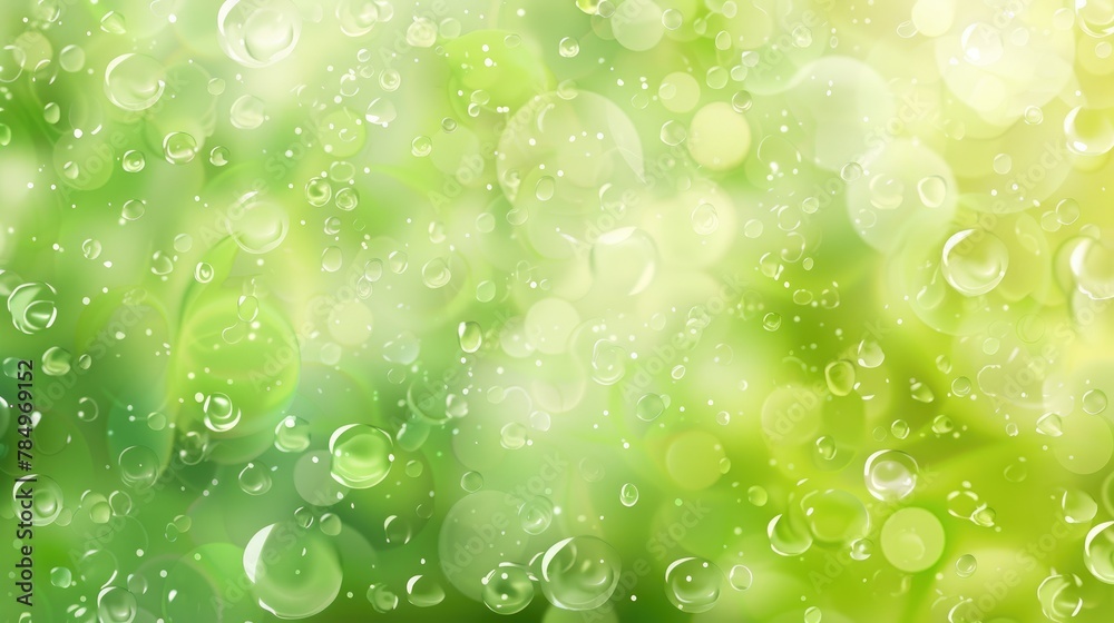 Serene green background adorned with glistening droplets of water, Ai Generated.