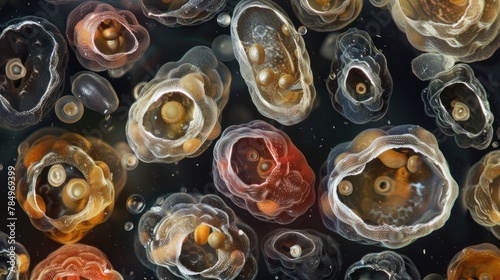 Macro image captures microscopic embryos in diverse stages of development  Ai Generated.